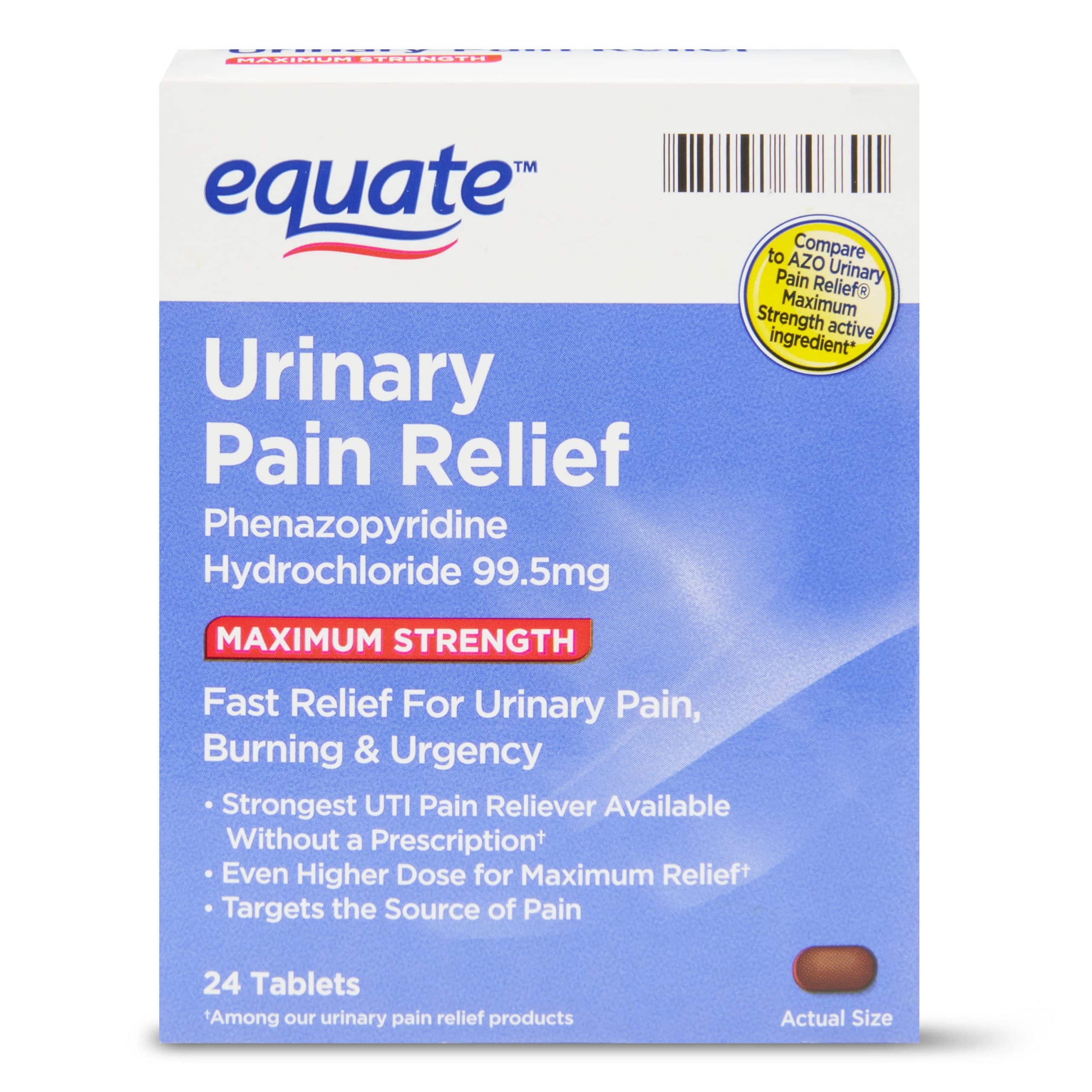 Equate Maximum Strength Urinary Pain Relief Tablets, 99.5 mg, 24 count ...