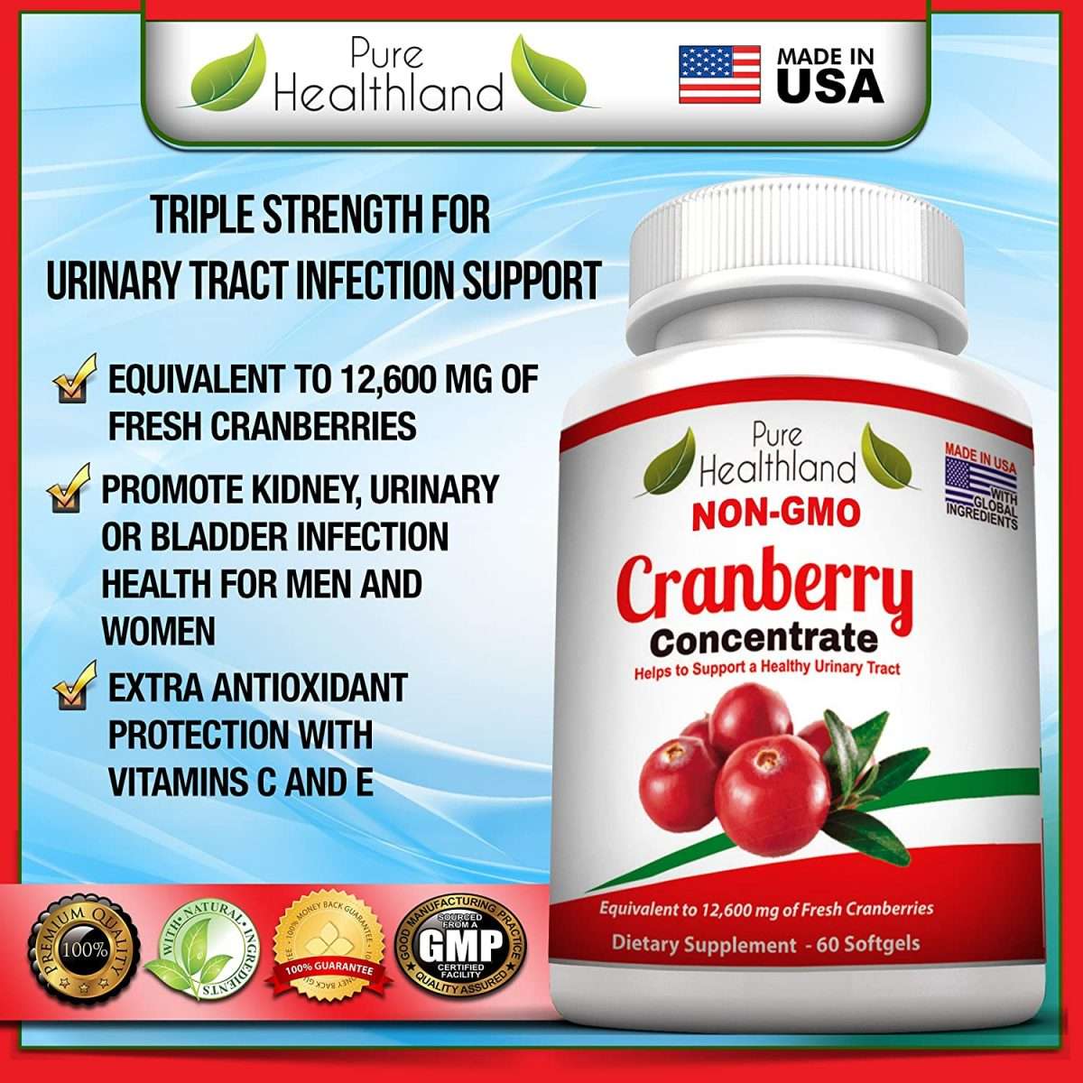 Triple Strength Cranberry Concentrate Supplement Pills for Urinary ...