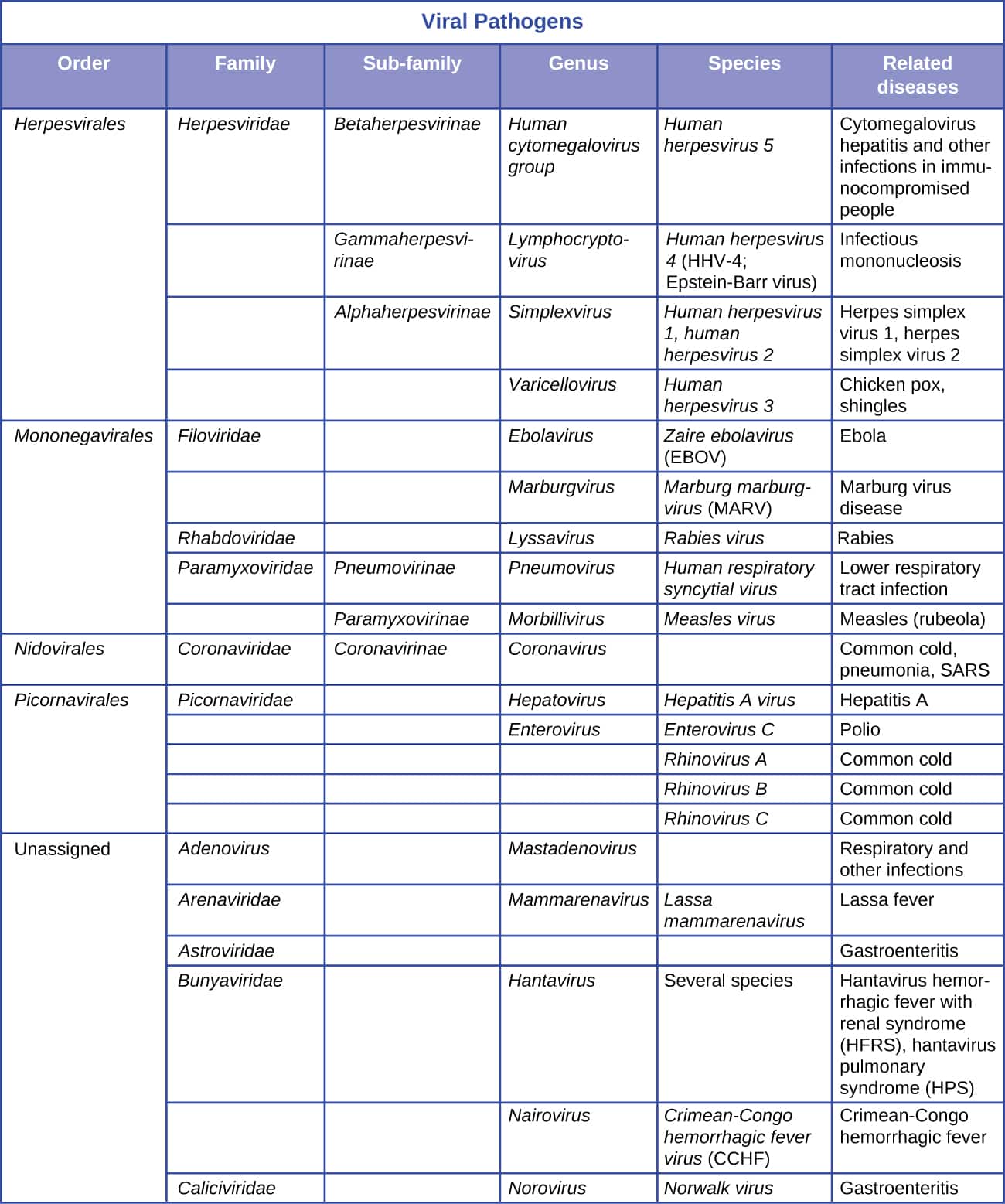 Viral pathogens, Taxonomy of clinically relevant, By OpenStax (Page 2/3 ...
